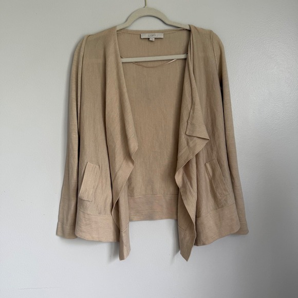 LOFT Sweaters - LOFT Womens XS Tan Open Front Waterfall Cardigan Wool Blend Sweater Pockets